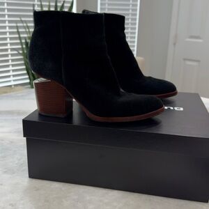 Alexander Wang Black Suede Ankle Booties with Wood Block Heel